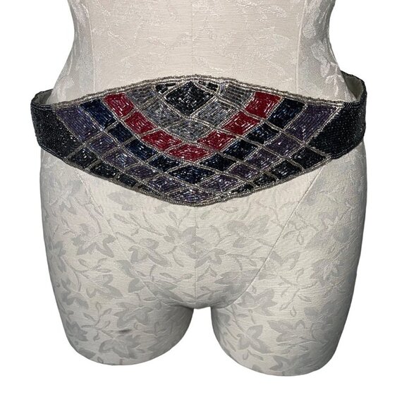 Vintage Belt Womens One Size OSFM Beaded Silver Multicolor Hook Loop Closure main image 4